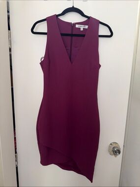 Elizabeth and James Deep Plum Asymmetrical V-Neck Dress